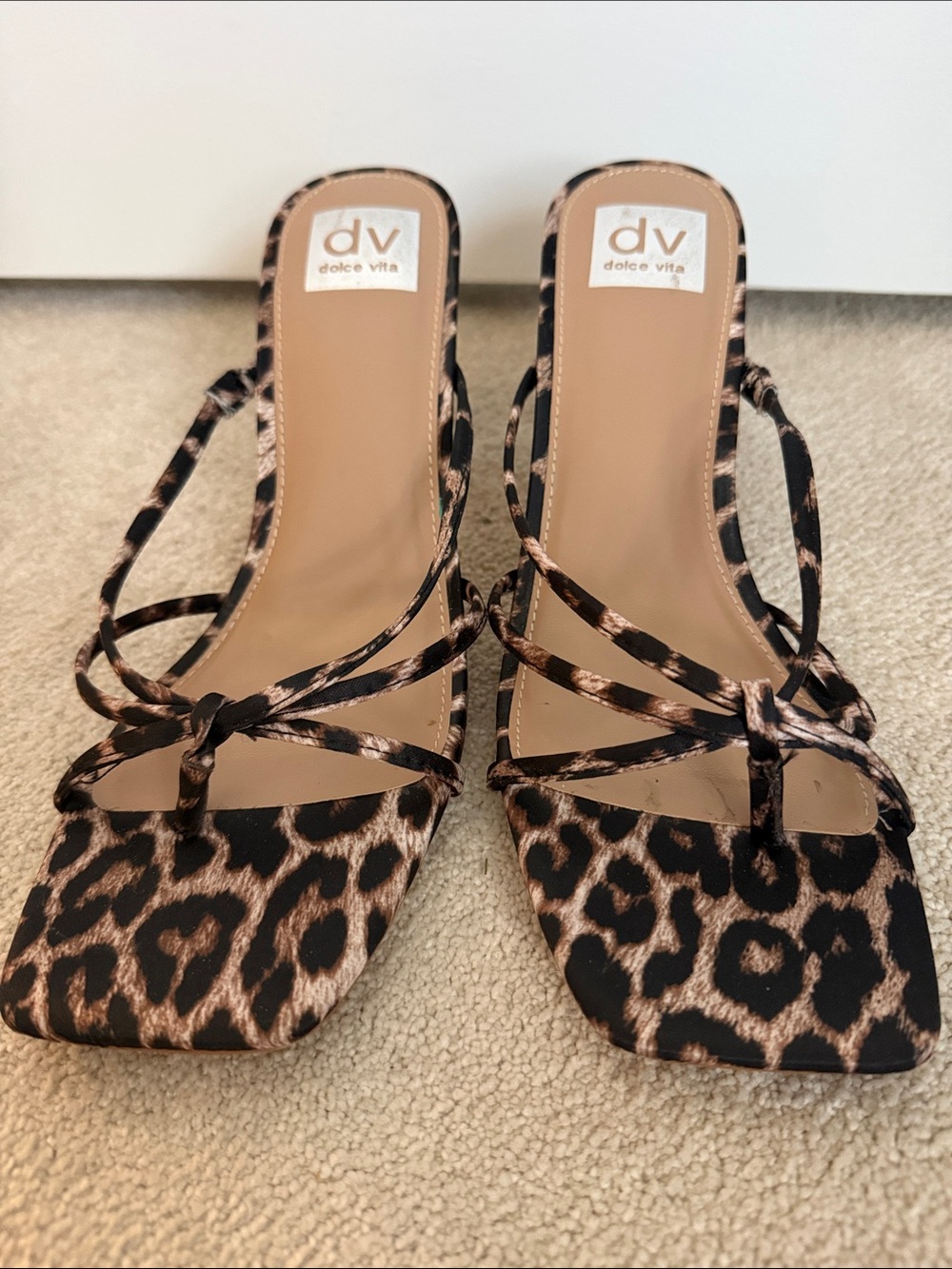 DV by Dolce Vita Leopard-Print Strappy Square-Toe Heels in Brown and Black